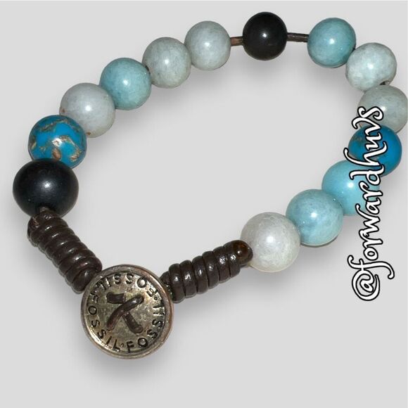 Blue Stone Fossil Brand Bracelet on Brown Cord - Picture 8 of 10